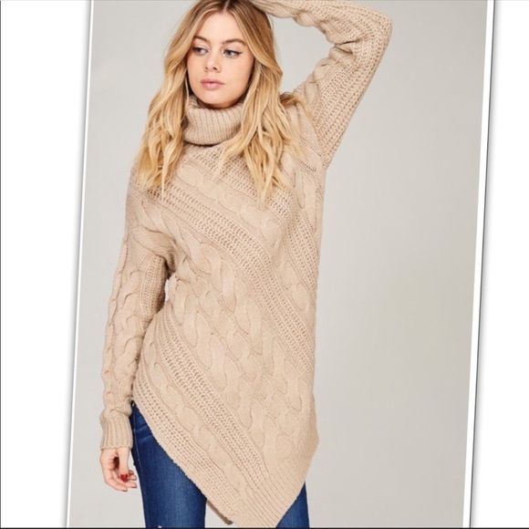 Knit crochet turtleneck sweater in Taupe - Picture 3 of 8